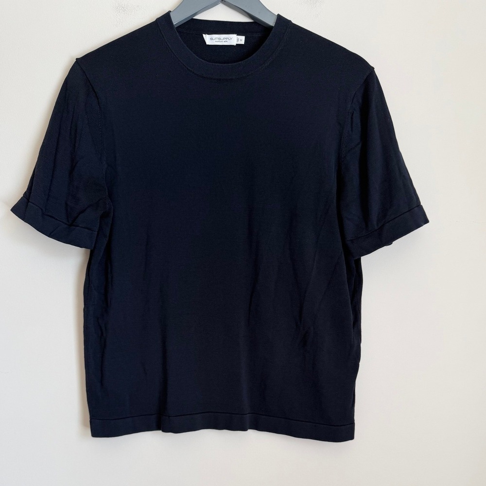 Suitsupply Knit Cotton Silk Crewneck Shirt Mens Med Navy Luxury Slim Fit